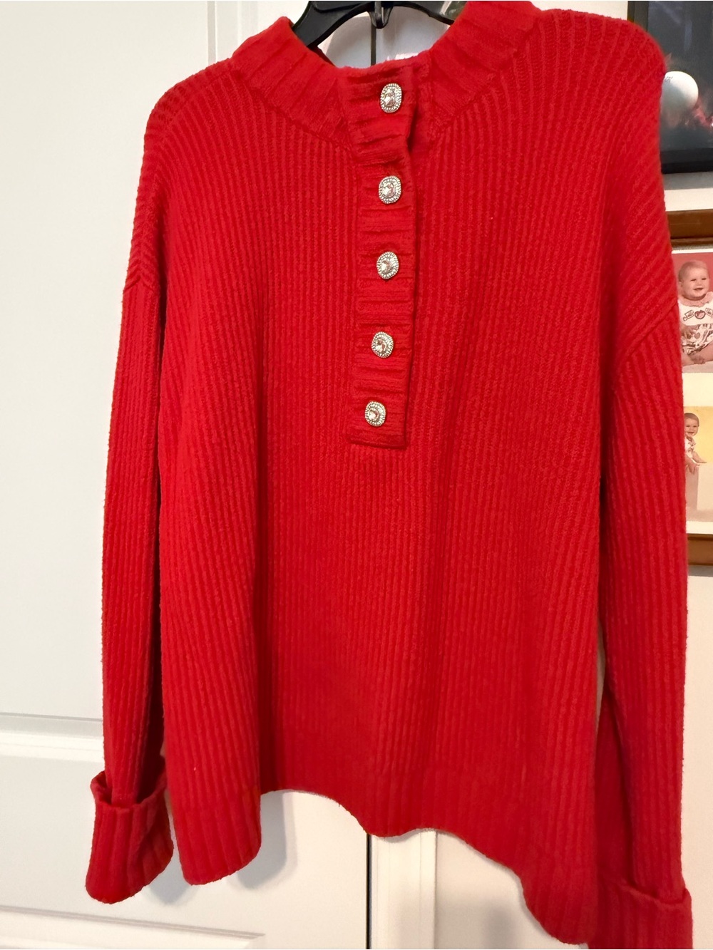 Talbots Red Ribbed Button-Placket Sweater